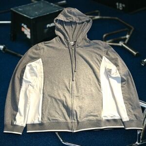 Everlast Stretch Hoodie Men's Large Slim Fit Gray White Workout MMA Boxing